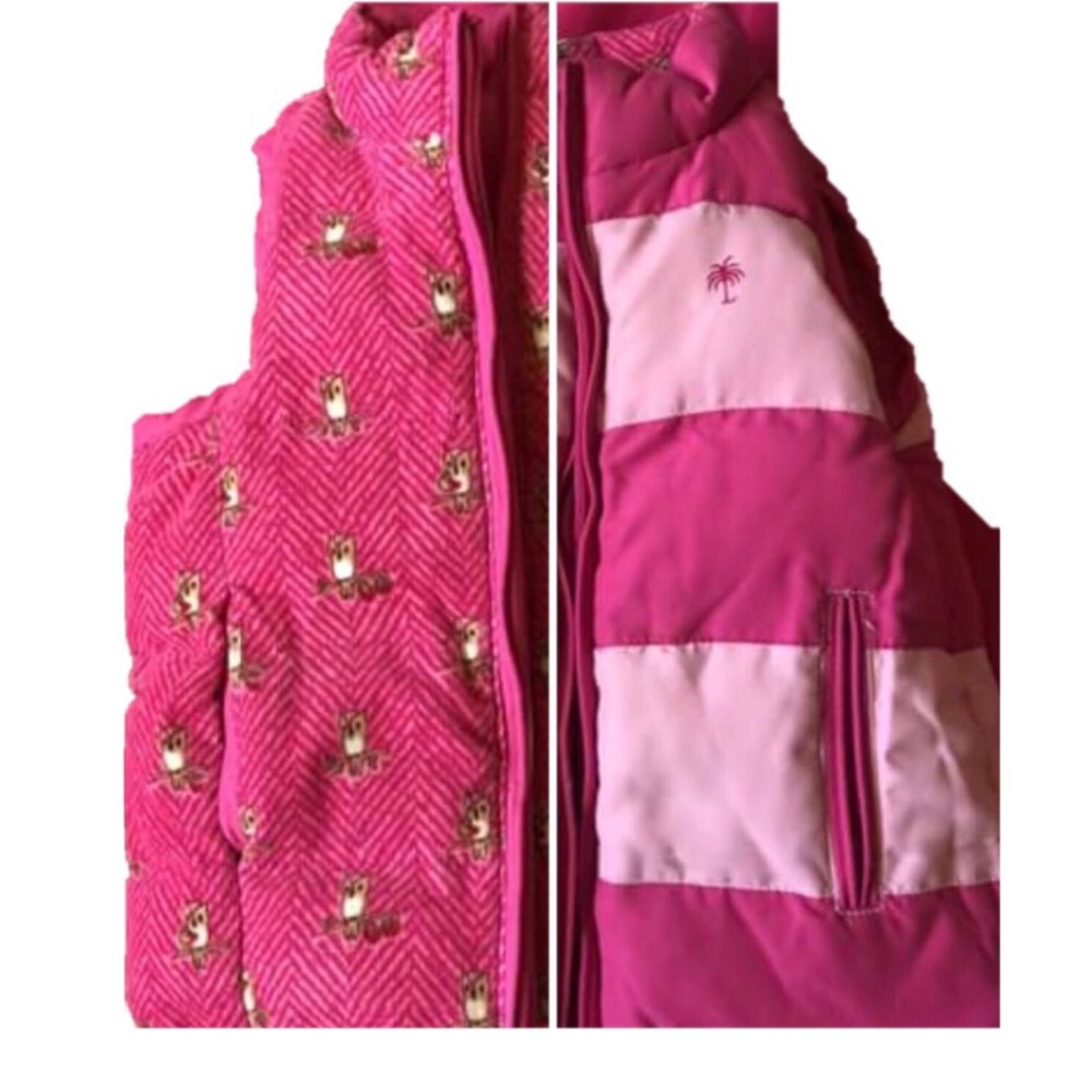 Lilly Pulitzer 4 Reversible puffer vest pink Owl